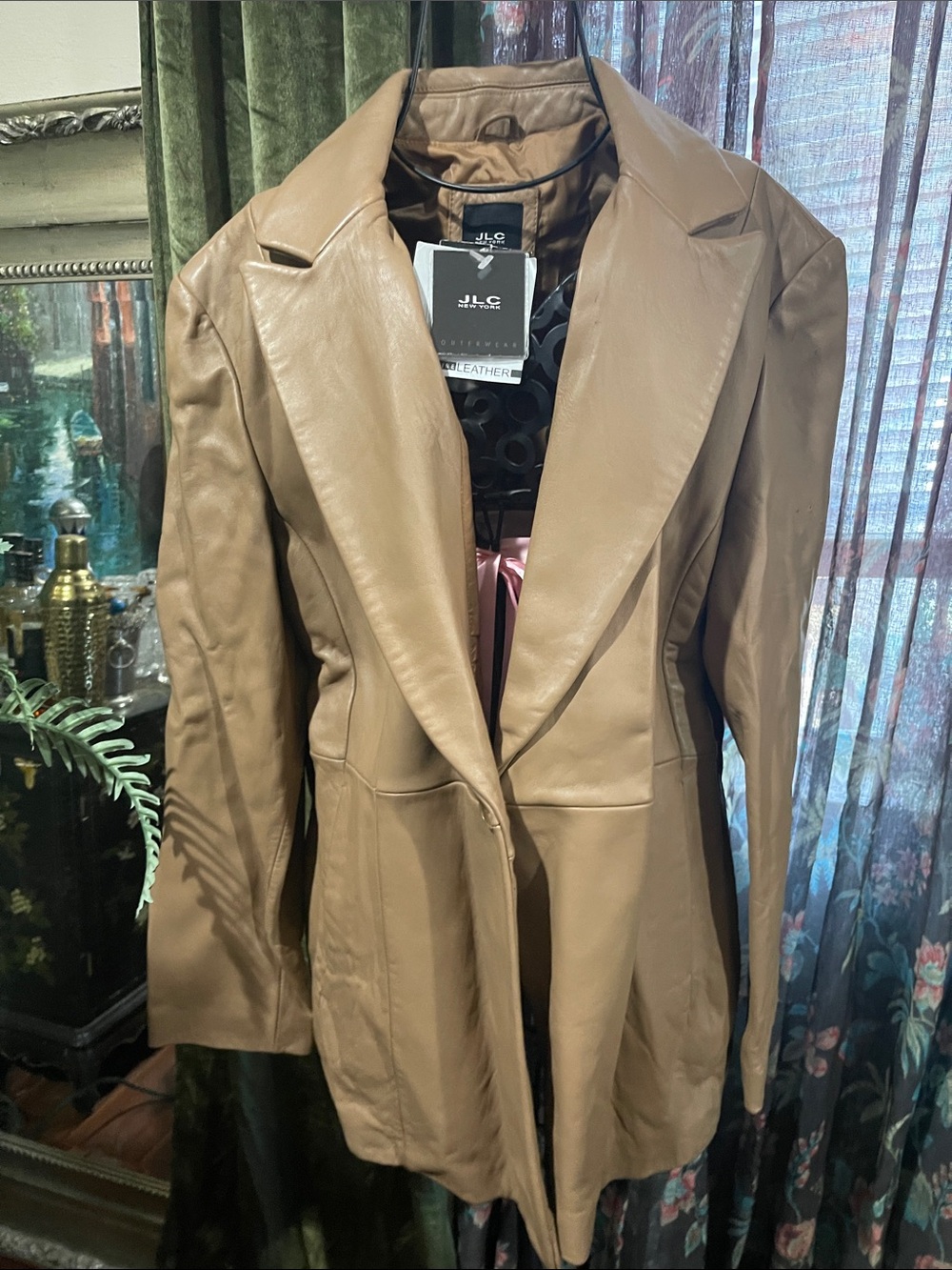 JLO Tan Leather Tailored Blazer